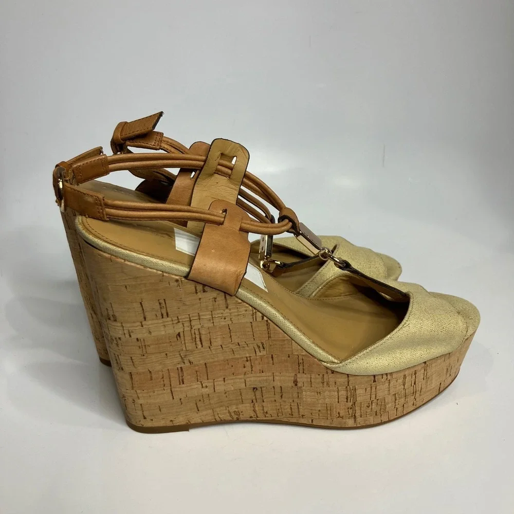 Coach linden wedge platform Sandals women's size 10 luxury‎ dressy tan cream